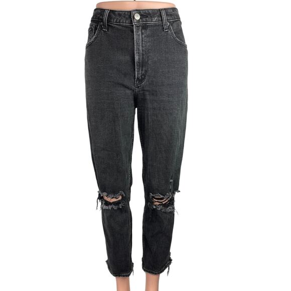 Abercrombie & Fitch Denim - Abercrombie & Fitch Black High Rise Distressed Cropped The Mom Jeans Size 29  8